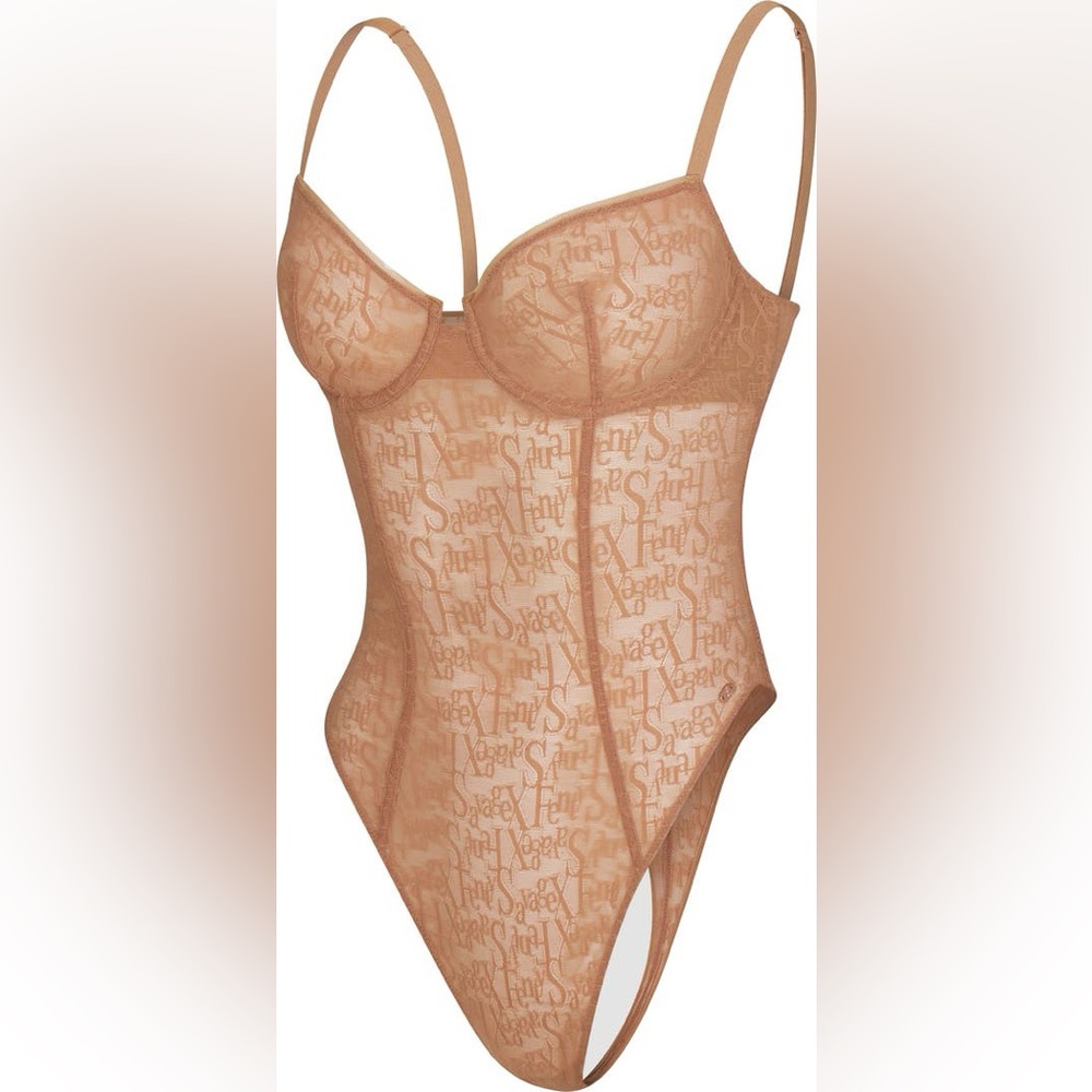 NWT Savage X Fenty Plus Size Tan Patterned Underwire Teddy Bodysuit